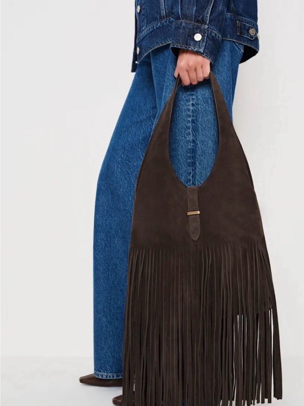 NWT Reformation Chocolate Brown Ivy Fringe Suede Shoulder Bag - Picture 3 of 10